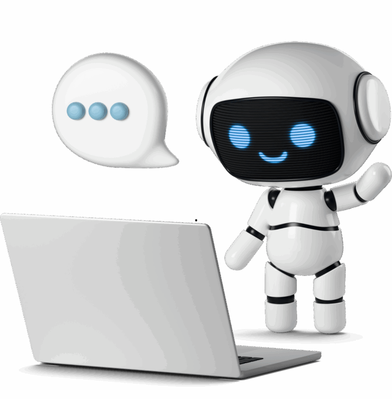 Petit robot travaillant sur un pc